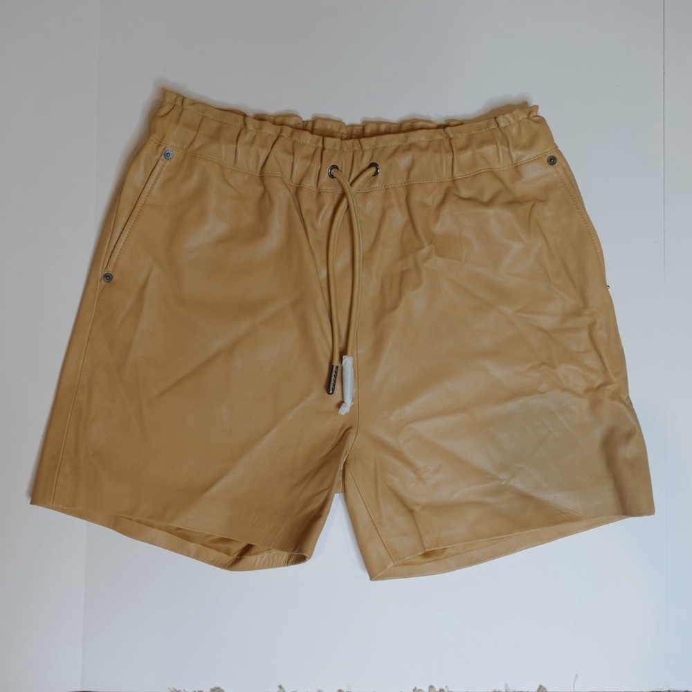 Women’s Faux Leather Drawstring Shorts - Tan